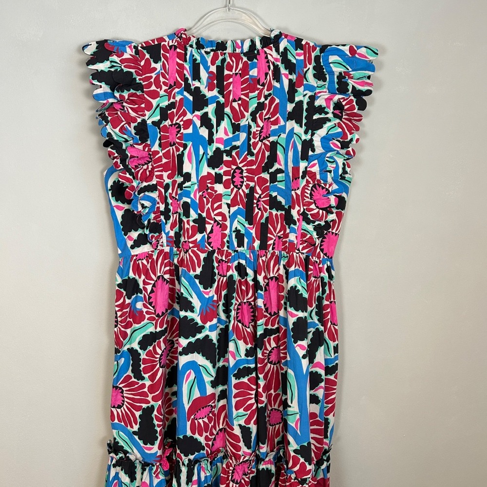 Oliphant size XL maxi dress tiered scalloped ruffle colorful floral cotton boho - Picture 11 of 16